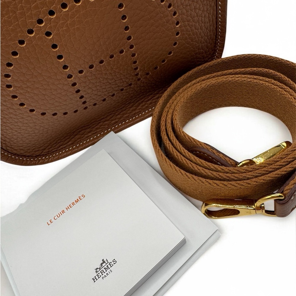 💞Authentic💞Hermès Mini Evelyne TPM Gold/Brown - Picture 6 of 15